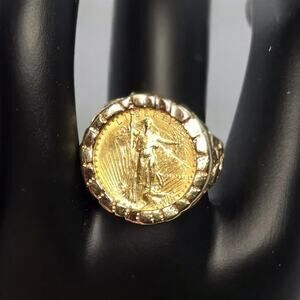 Vintage SZ 7 14K Yellow Gold 10.08g Nugget Lady Liberty Coin Ring